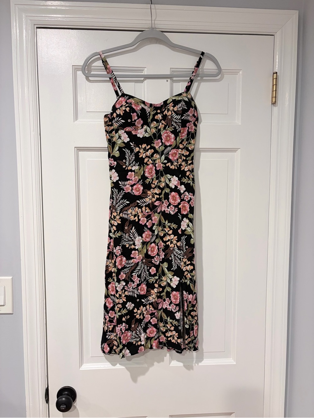 Lily Rose Black Floral Spaghetti-Strap Midi Dress with Pink Blooms